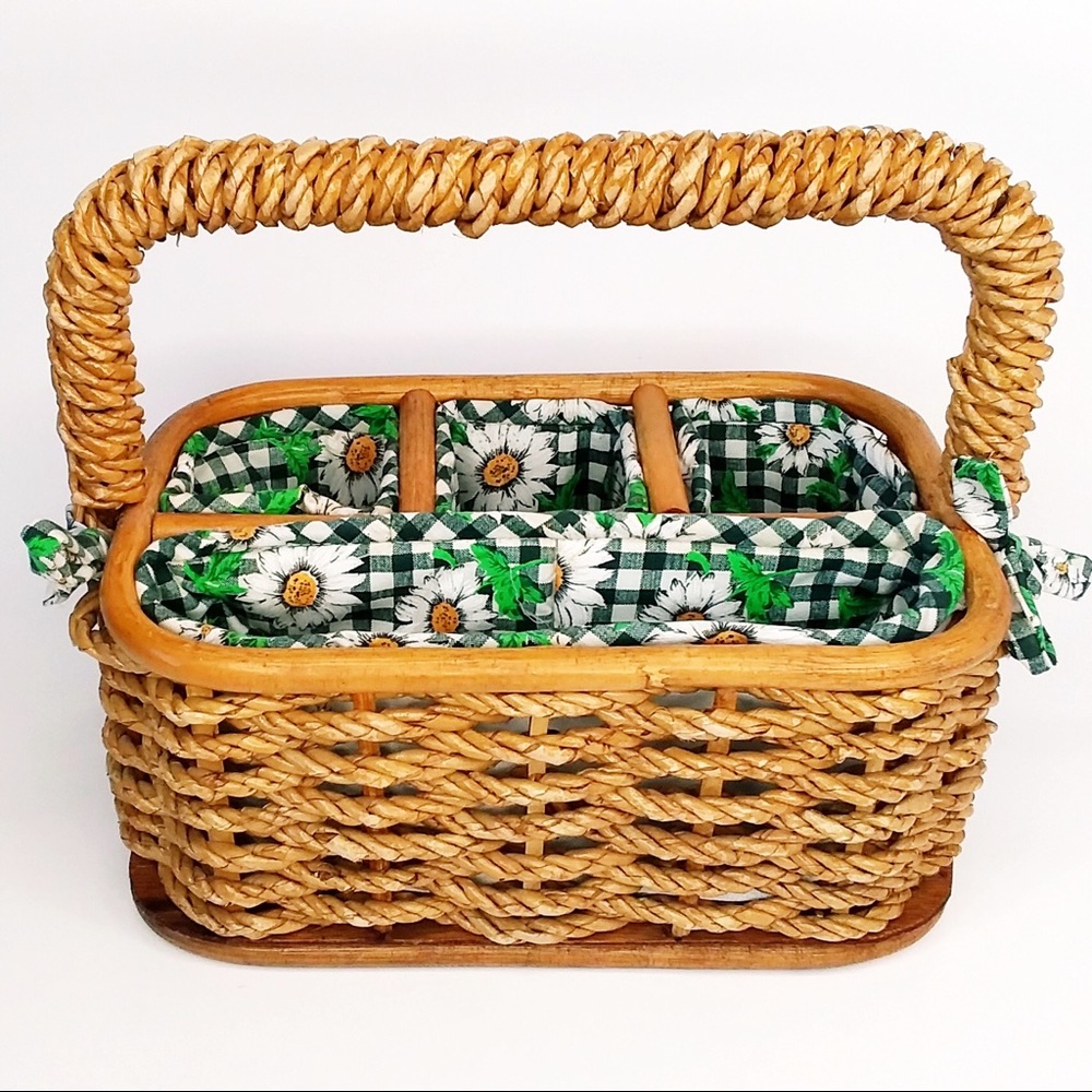 Vintage woven bamboo utensil/napkin/craft holder